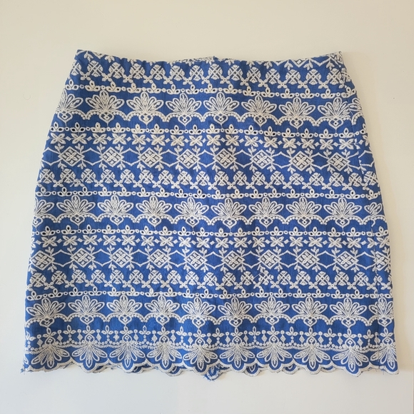 Loft embroidered scalloped blue and white mini skirt - petite - Picture 3 of 7